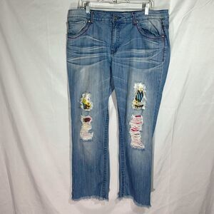 Paco Jeans Distressed Graphic Print Backing Straight Leg Jeans Light Wash 17